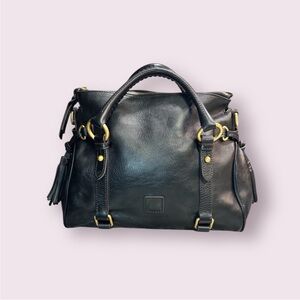 Dooney & Bourke Large Florentine Leather Foldover Tassel Satchel Black